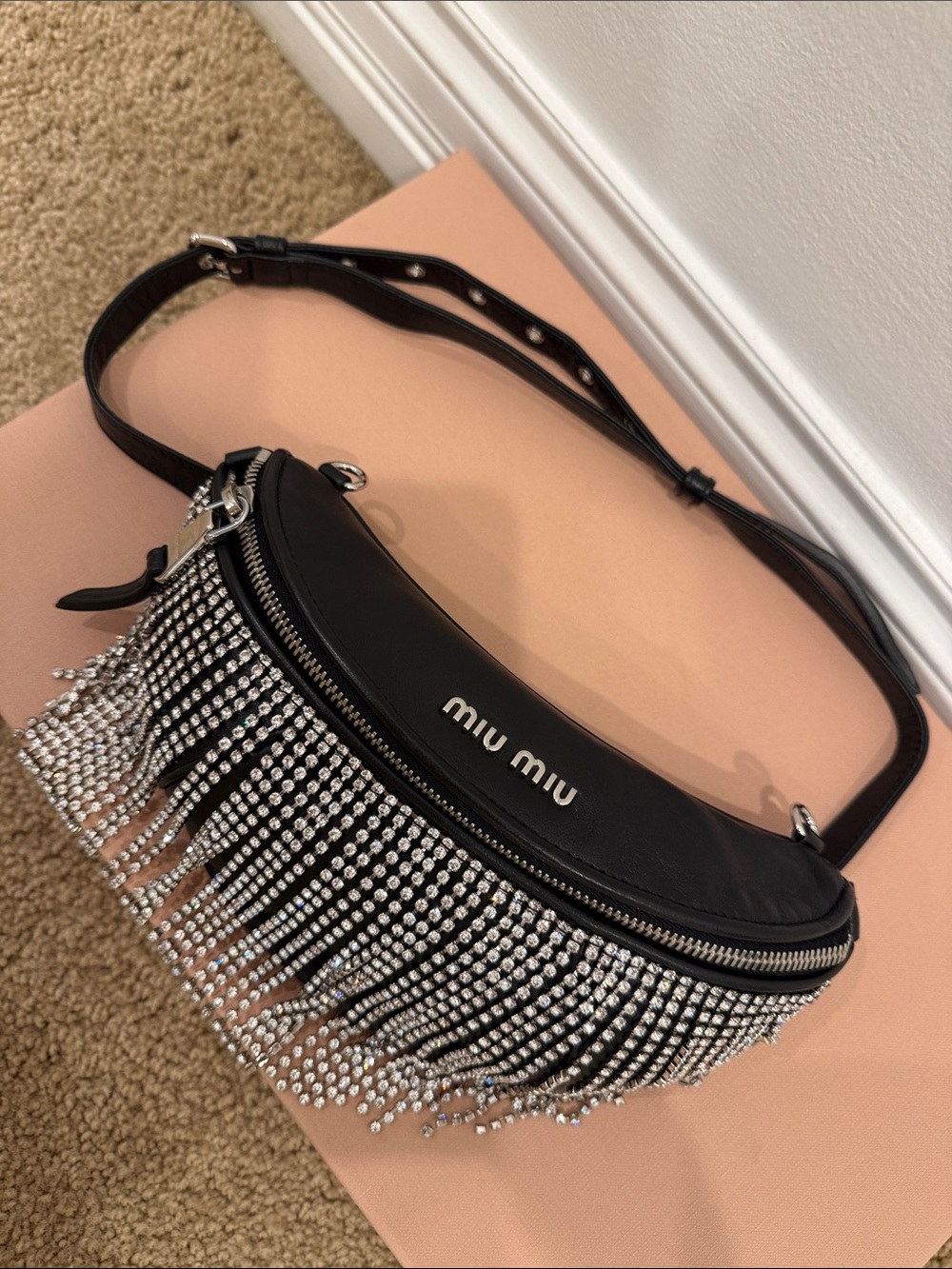 Miu Miu Crystal Fringe Nappa Bag – Belt / Crossbody Icon Piece Full Set NEW